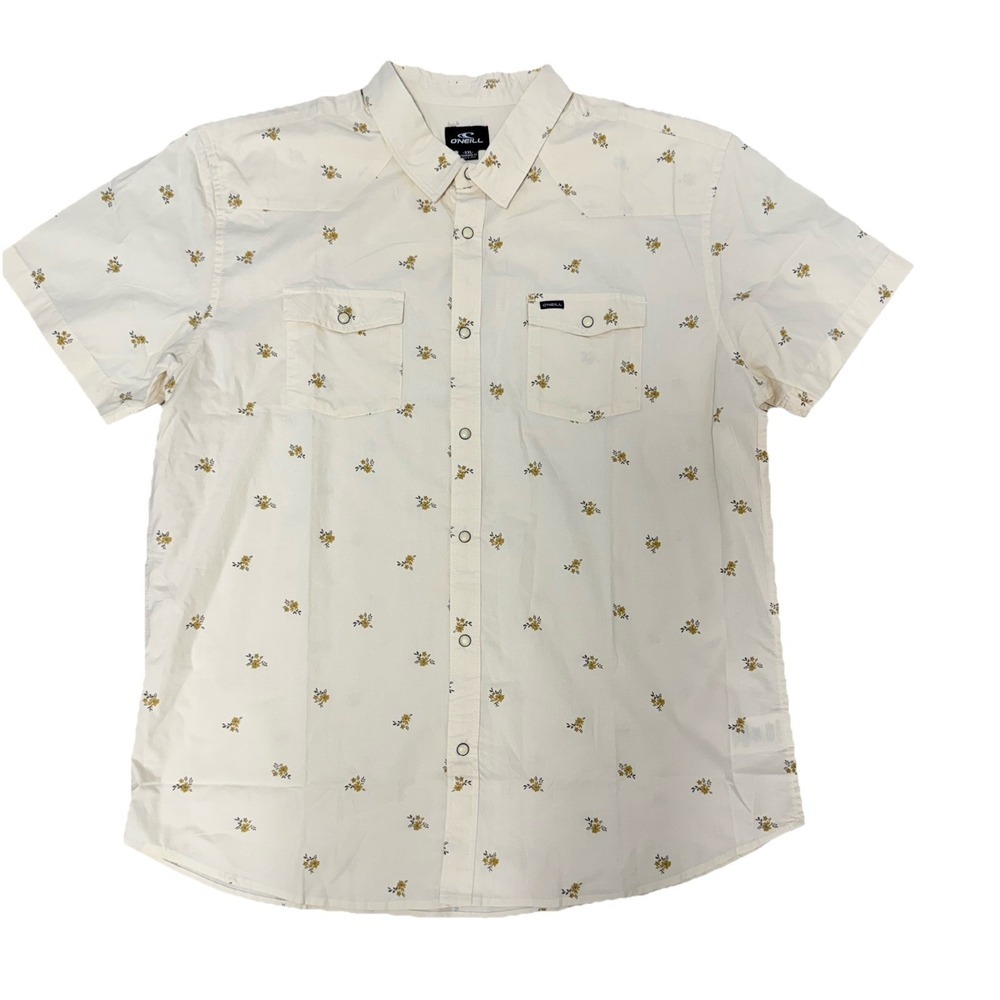 NWT O'Neill Bar Dog Snap Standard Fit Shirt XXL Cream Flowers Woven Western Cut
